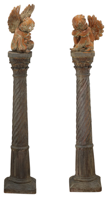 Sculptural Cherubs On Pedestal 7x6x33", Set of 2