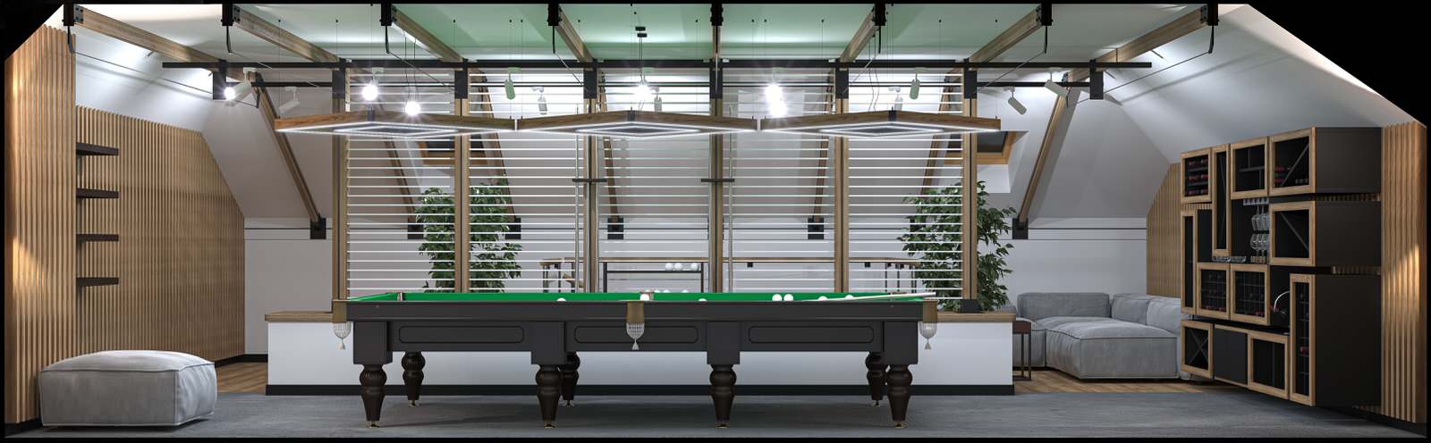 Интерьер бильярдной комнаты в жилом доме. Пос. Казанская Усадьба. Казань