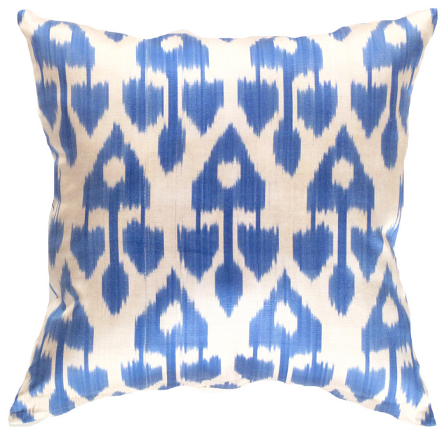 Ti 300 Blue Ikat Decorative Pillow 20''x20'' Mediterranean
