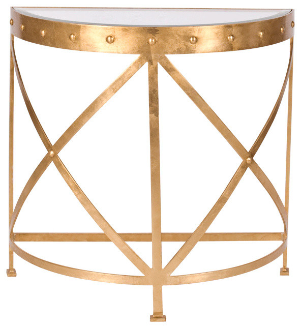 Worlds Away Half Round Studded Gold Leafed Console Table GROVE G