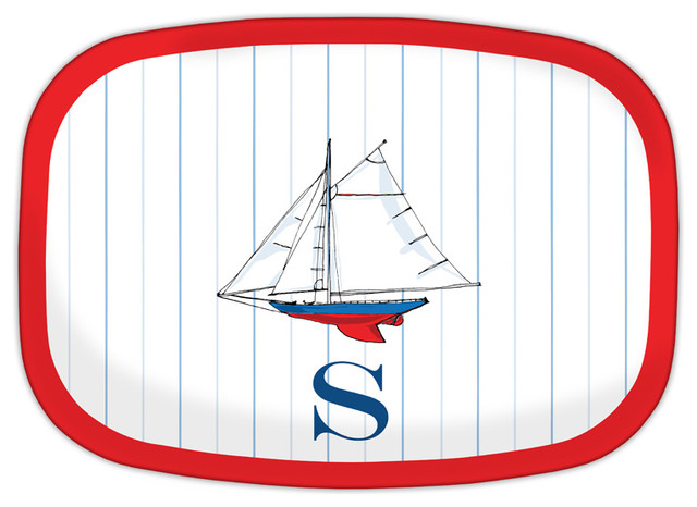 Melamine Platter Sailboat Single Initial, Letter Q
