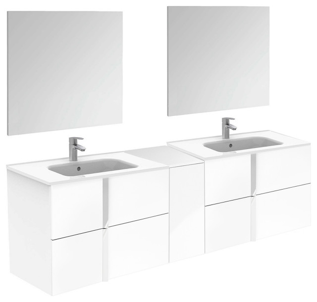WallMount Vanity Set With Mirror and Sink Onix + by Royo, 76" Modern