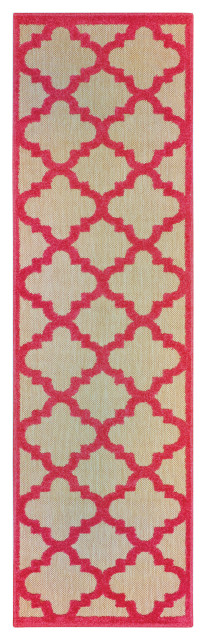 Oriental Weavers Cayman Sand/ Pink Geometric Indoor/Outdoor Rug 2'3"X7'6"