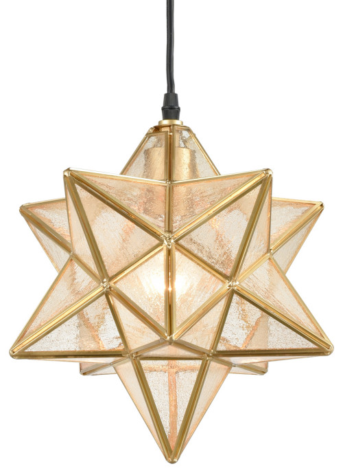 Brass Golden Moravian Star Pendant Light Star Glass Lights, 12