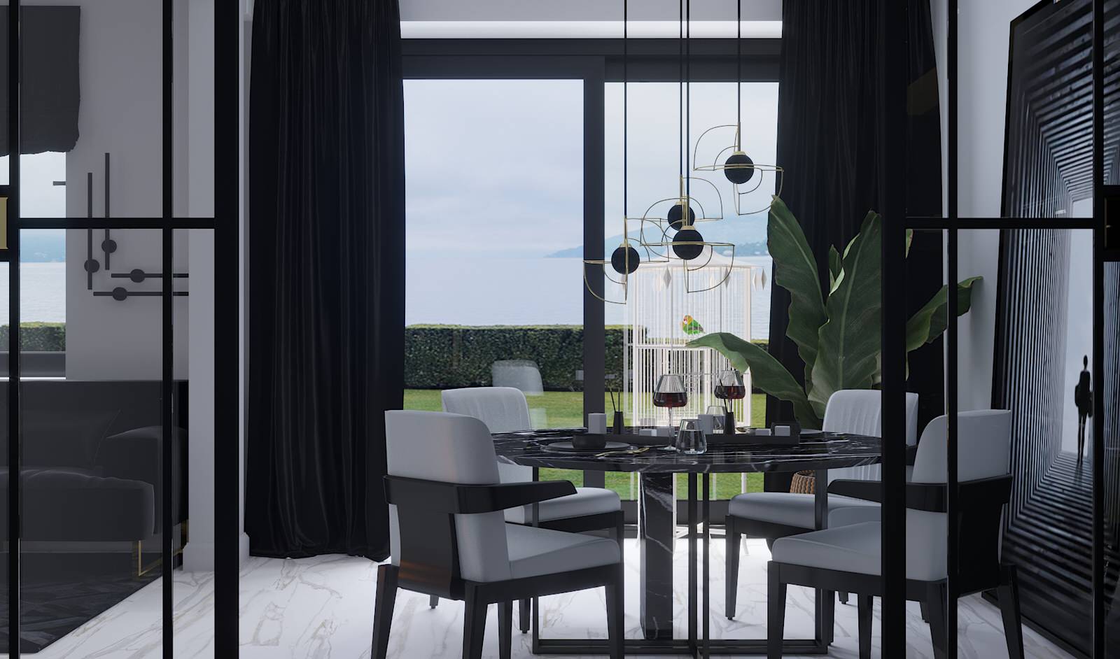 Интерьер гостиной в черно-белых тонах