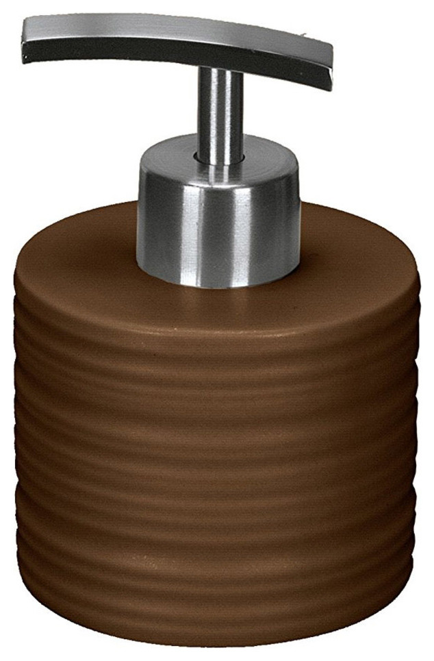 Round Porcelain Bathroom Accessories, Sahara, Soap Dispenser Short, Nut