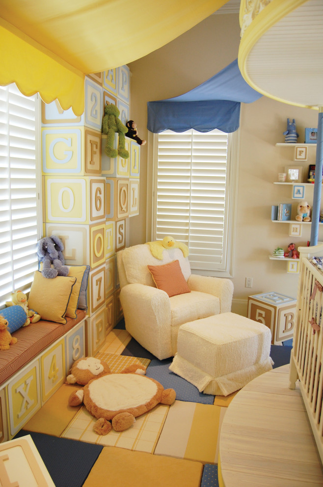 Mid-sized traditional gender-neutral nursery in DC Metro with beige walls.