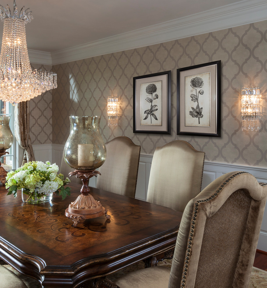 Inspiration for a mid-sized traditional separate dining room in Charlotte with beige walls and medium hardwood floors.