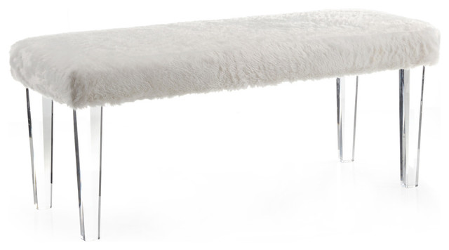 Faux Fur Bench With Acrylic Legs Contemporary