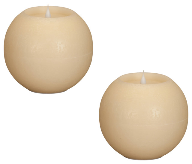 Simplux Round Candle With Moving Flame, 2Piece Set, With Remote Transitional Candles by