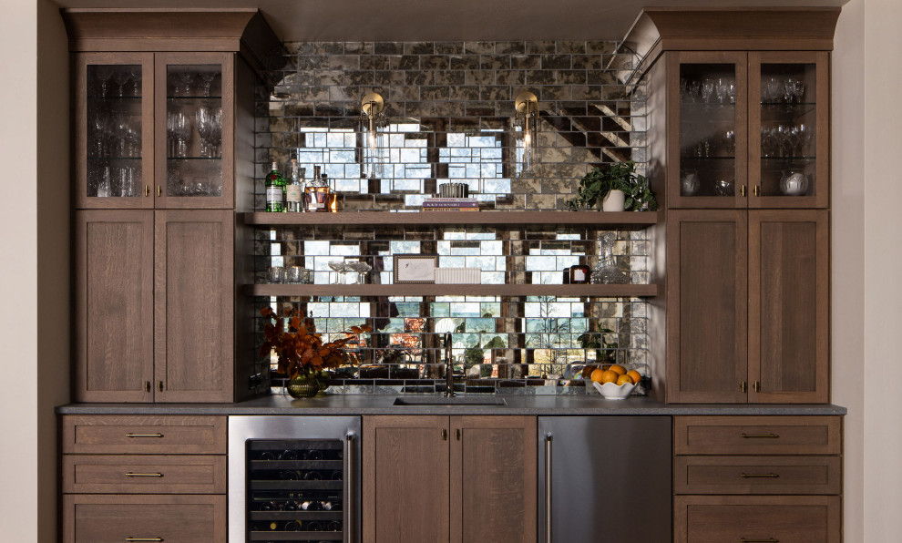 Example of a beach style home bar design in Milwaukee