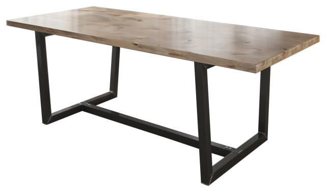 Wood and Metal Trapezoid Dining Table, Barn Wood Finish, 72" L X 42" W X 30" H