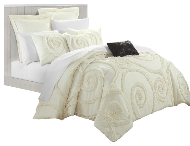Rosalia Beige Ruffled Applique 11 Piece Comforter Bed In A Bag Set Contemporary Comforters And Comforter Sets By Closeoutlinen