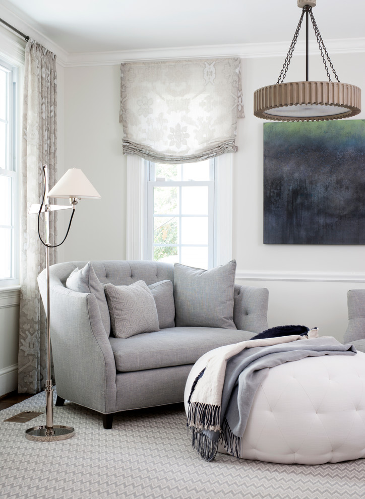 Inspiration for a transitional living room in DC Metro with grey walls.