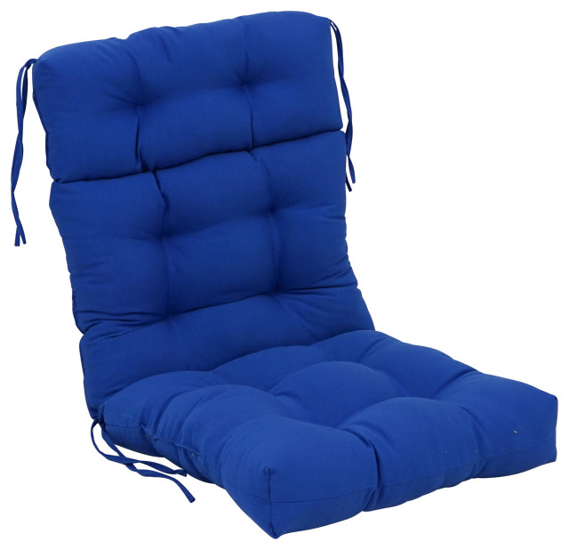 20"x42" Solid Twill Tufted Chair Cushion Blue Contemporary Seat