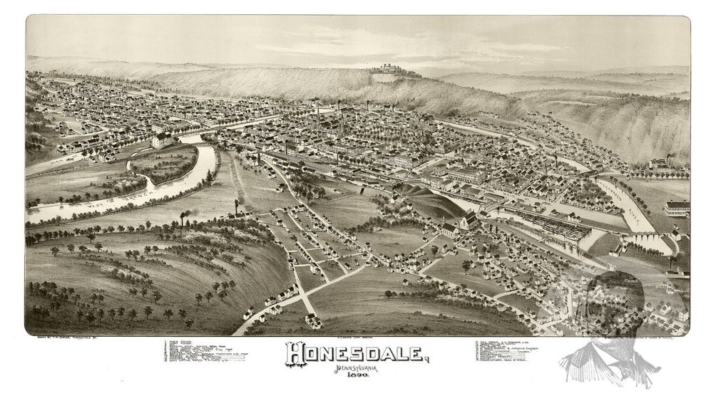 Old Map of Honesdale Pennsylvania 1890, Vintage Map Art Print, 18"x24