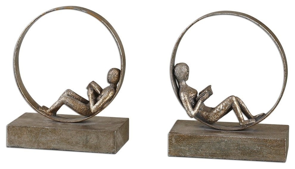 Boutique 10" Metal and Wood Reader Bookends, Set of 2