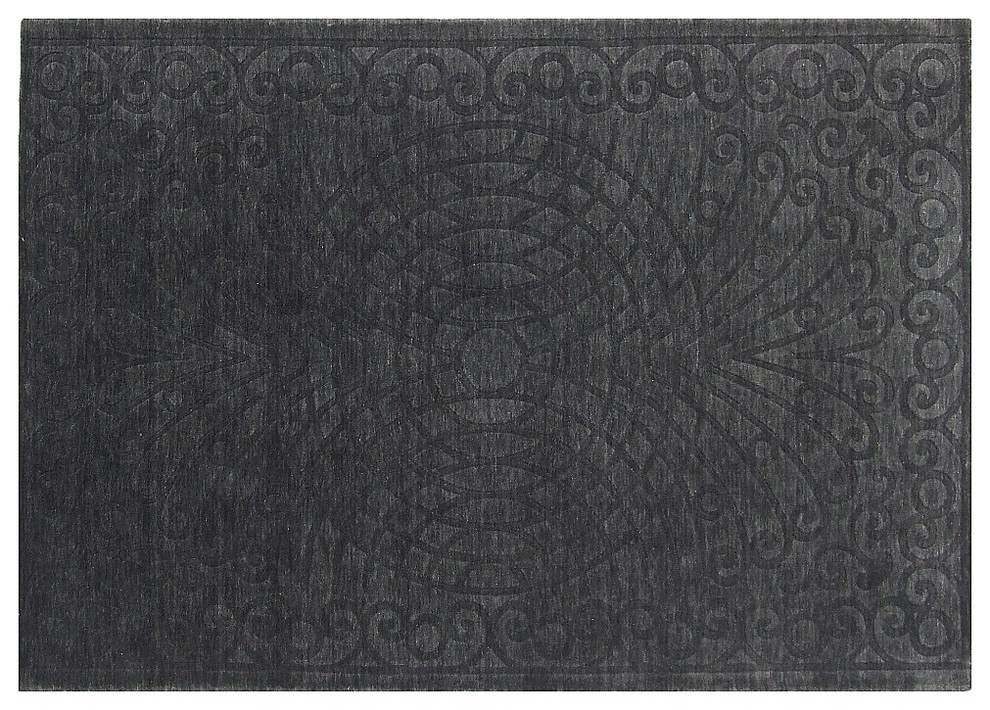 Traditional Rug, Charcoal Black, 5'x8', Nepalese, Handmade Wool