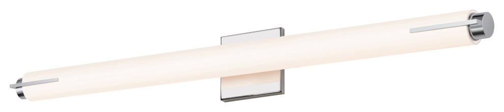 Tubo Slim LED 32" Vanity Light With Etched Glass, Polished Chrome, Spine Trim