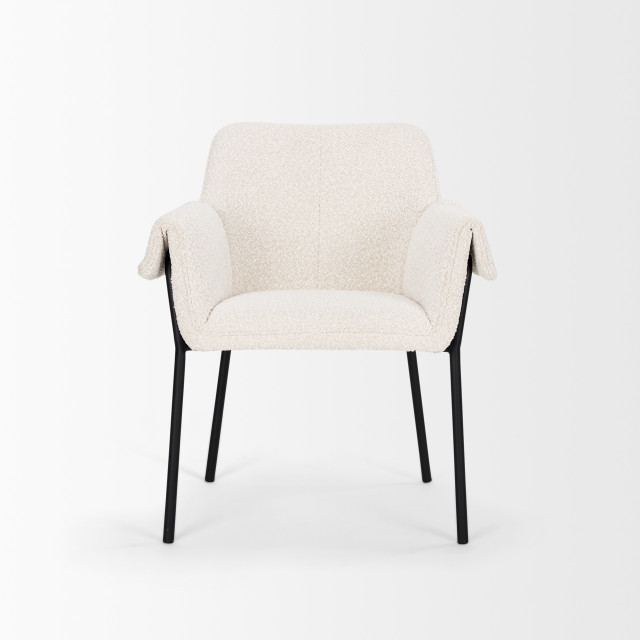 Brently Dining Chair With Cream Boucle Fabric and Matte Black Metal ...