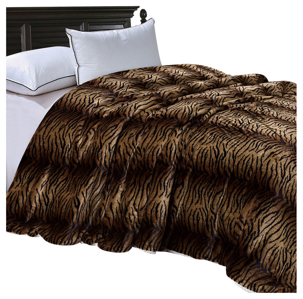Tiger Faux Fur and Sherpa Blanket, Queen - Contemporary - Blankets - by BNF  Home | Houzz