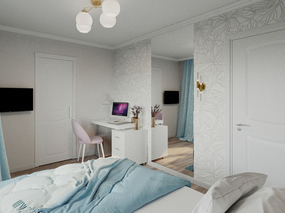 Нежная спальня с гардеробной