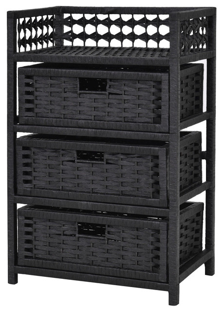 Costway 3 Drawer Storage Unit Tower Shelf Wicker Baskets Storage