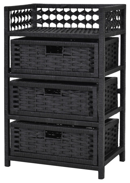 Costway 3 Drawer Storage Unit Tower Shelf Wicker Baskets Storage Chest Rack