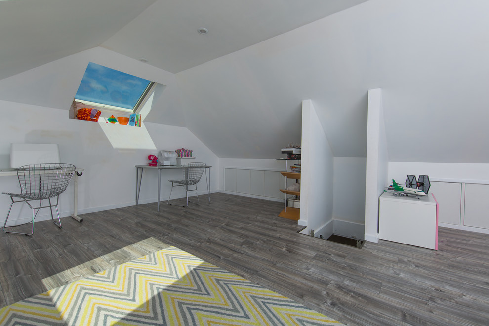 Inspiration for a mid-sized contemporary gender-neutral kids' room in Perth with white walls and vinyl floors.