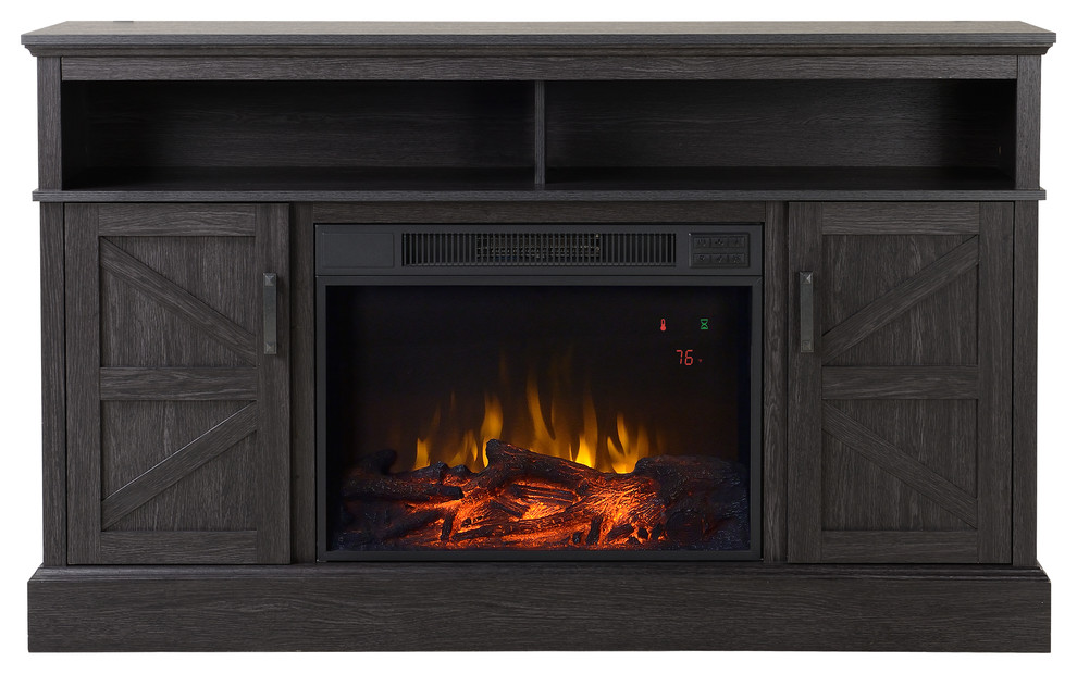 Aspen Media Fireplace, Gambrel Weathered Oak