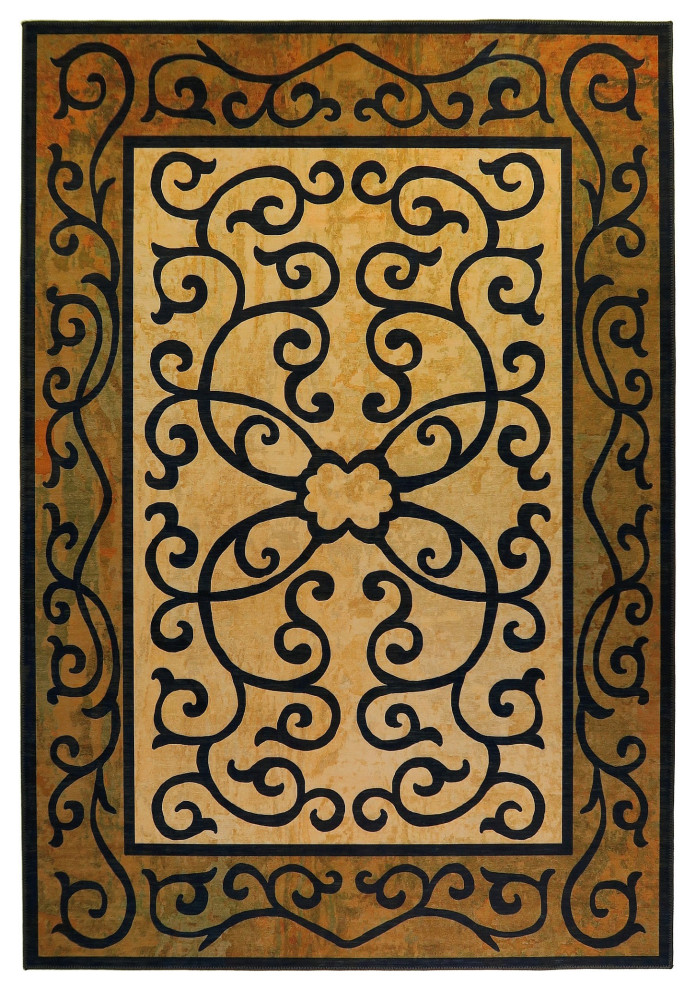Frontgate Homefires Accent Area Rug With Scrolls Washable Rug, 7x5
