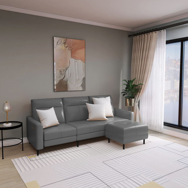 LShaped Leather Sectional Sofa Set Cushions Sectional Sofa Footrests