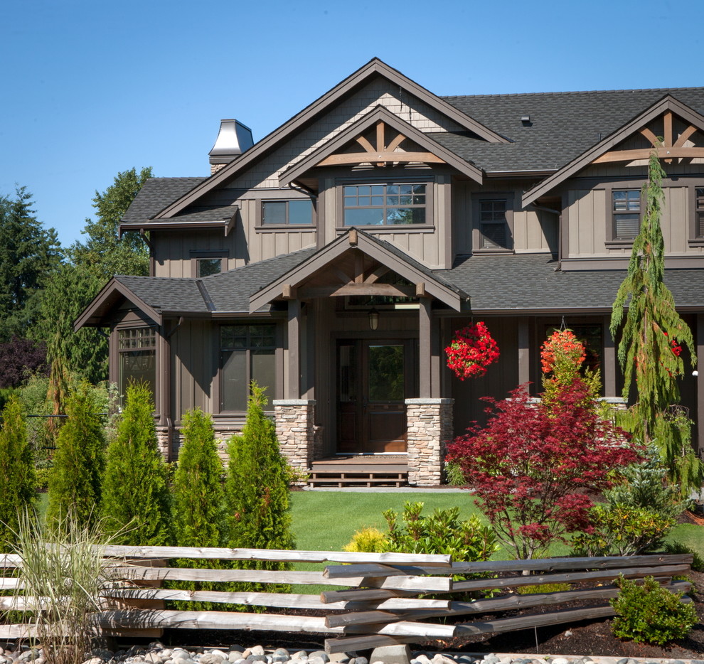 Inspiration for a traditional exterior in Vancouver with wood siding and a gable roof.