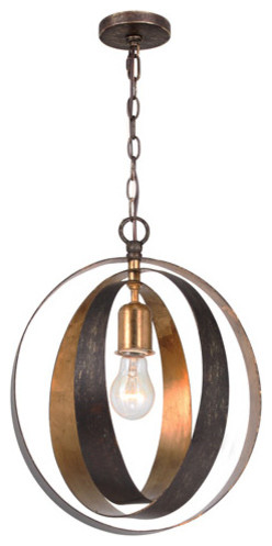 Chandelier 1-Light With English Bronze and Antique Gold Wrought Iron 12"
