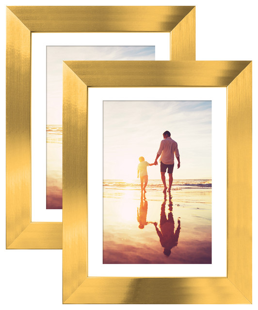 Americanflat 2 Pack 5x7 Gold Tabletop Frames Display Pictures 4x6 Inches Contemporary
