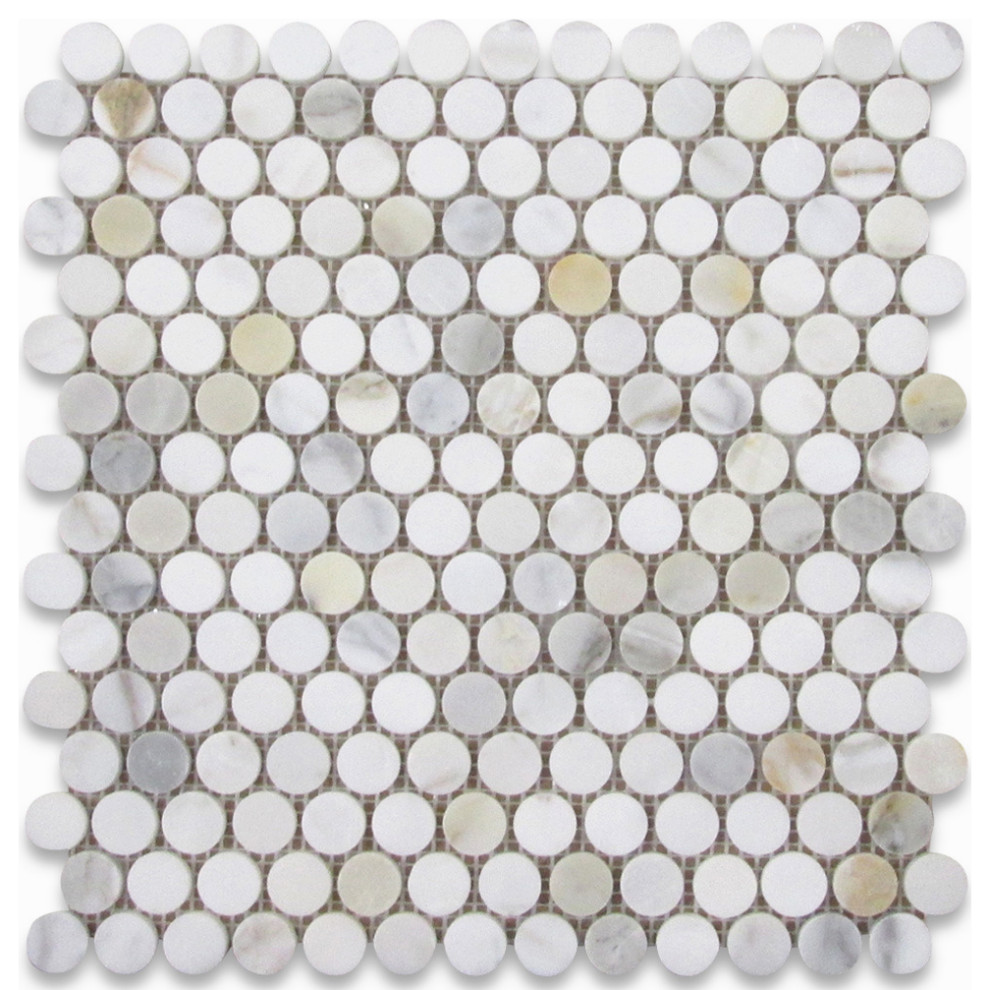 Calacatta Gold Calcutta Marble Quarter Penny Round Mosaic Tile Polish