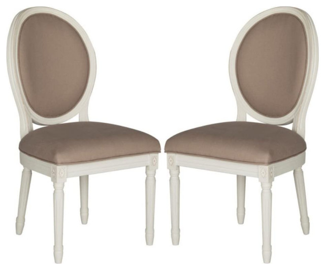 2 Pack Dining Chair, Polyester Padded Seat & Oval Shaped Back, Taupe/Cream