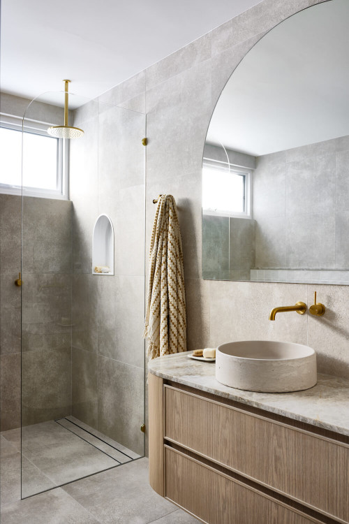 Beige Tranquility: Bathroom Vanity Sink Ideas with Neutral Tiles