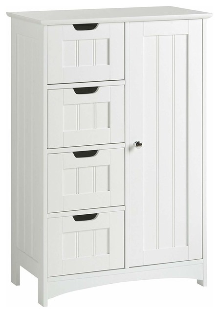 Floor Standing Storage Unit With 4-Drawer, 1-Door and Open Shelf, Modern, White