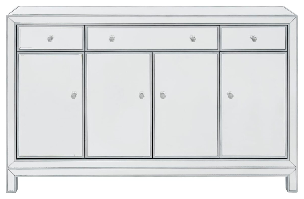 Elegant MF72001 Buffet Cabinet 3 Drawers 4 Doors, Antique Silver Paint