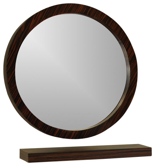 Round Solid Wood Ebony Frame Mirror