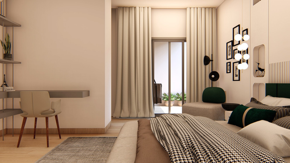 Design ideas for a contemporary bedroom in Bengaluru.