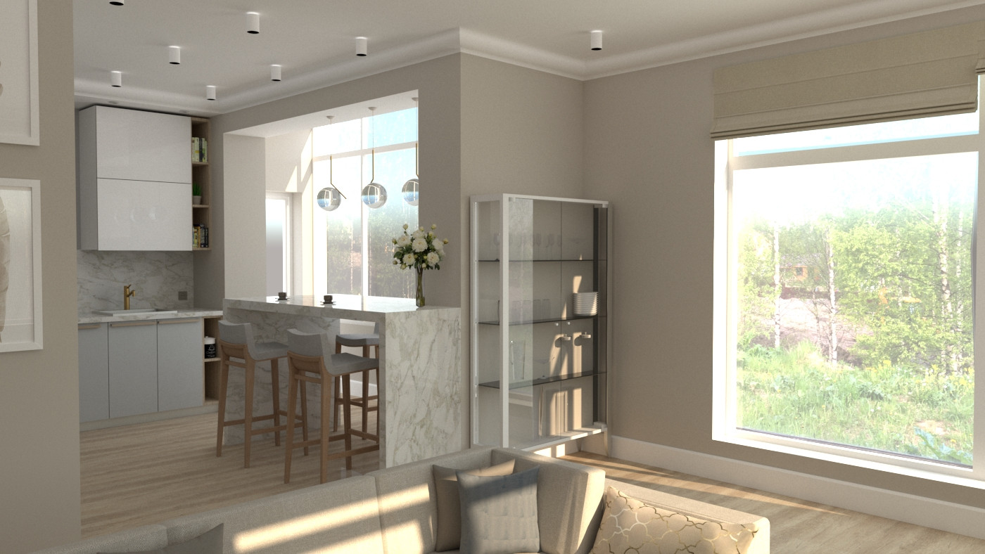 Кухня-гостиная с видом на овраг