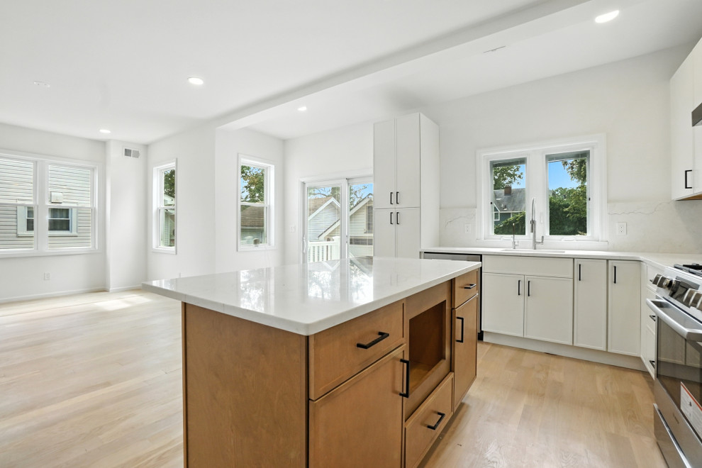 Wood Island with Open Shelf and Drawers