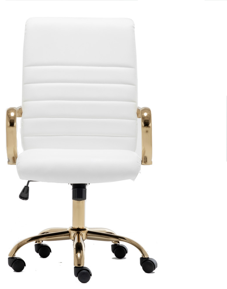 Adjustable Ripped Mid Back Office Chair White With Gold Frame and Arms Contemporary Office