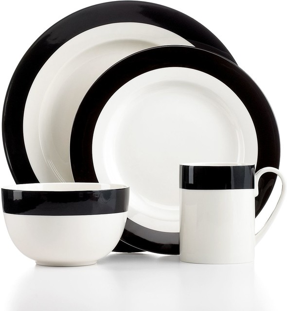 Martha Stewart Collection Dinnerware, Classic Band Black 4-piece Place Setting