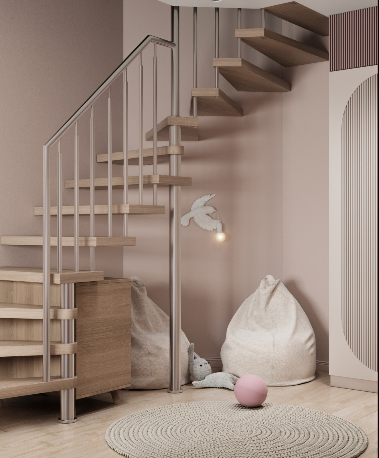 Детская с лестницей для девочки