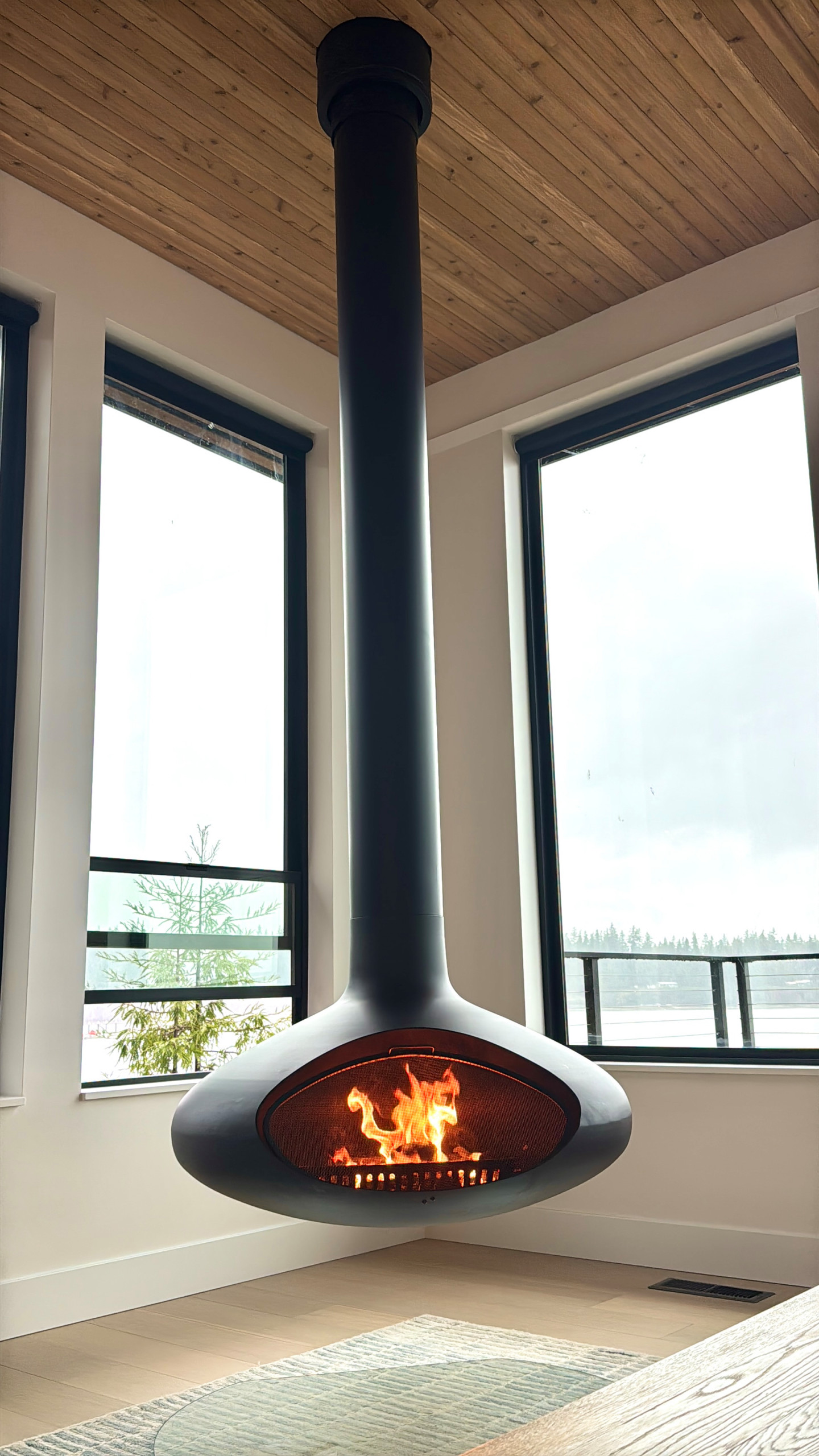 Floating Fireplace in a Modern Waterfront Home