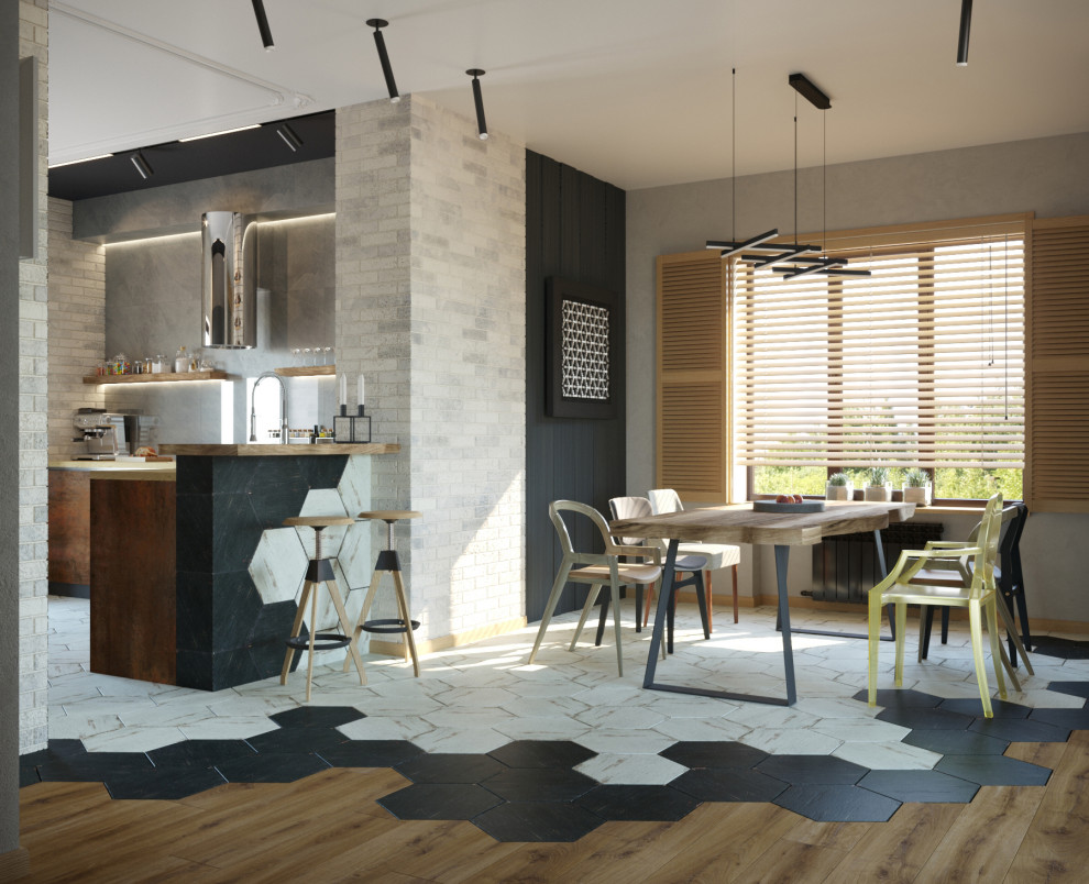 Гостиная, столовая, кухня в частном доме