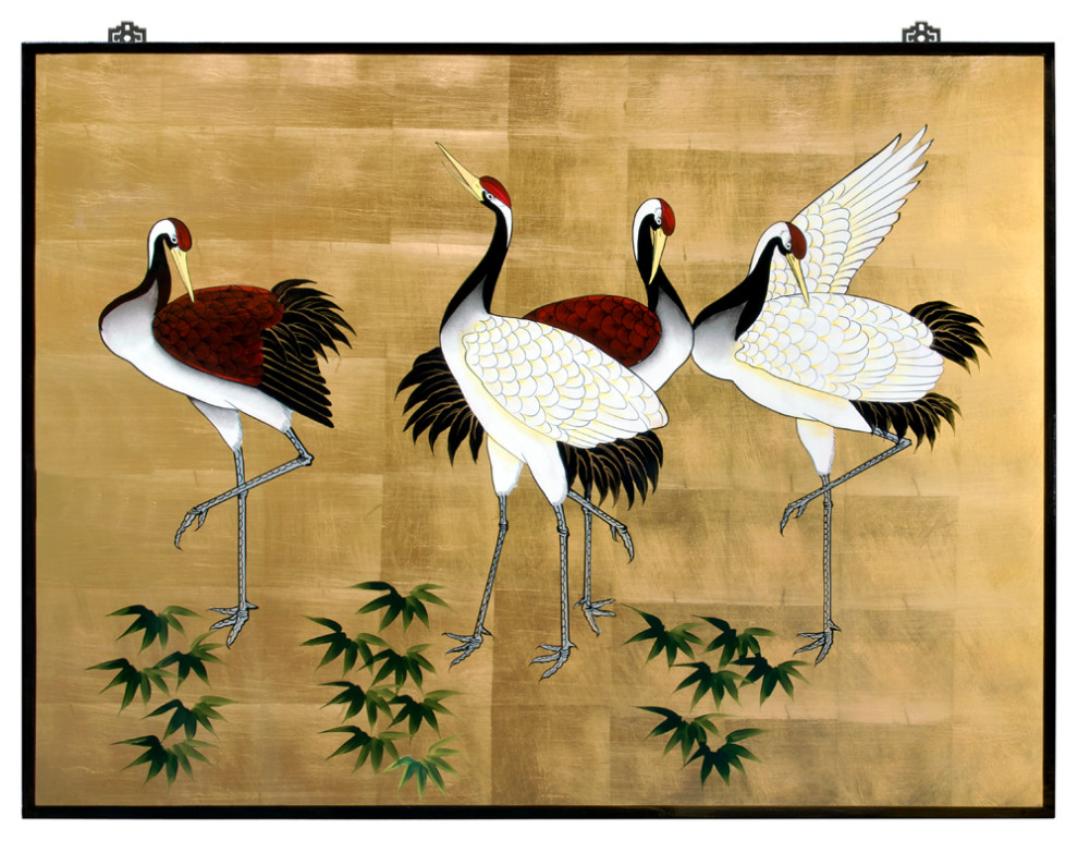 Gold Leaf Tranquility Cranes Asian Wall Art - Asian - Paintings - by ...